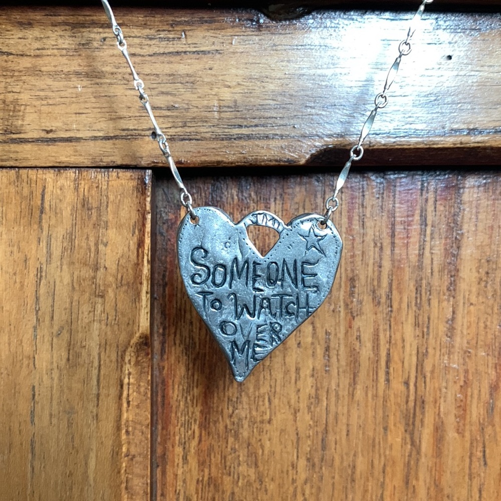 2 Sided Silver Heart Pendant Necklace
